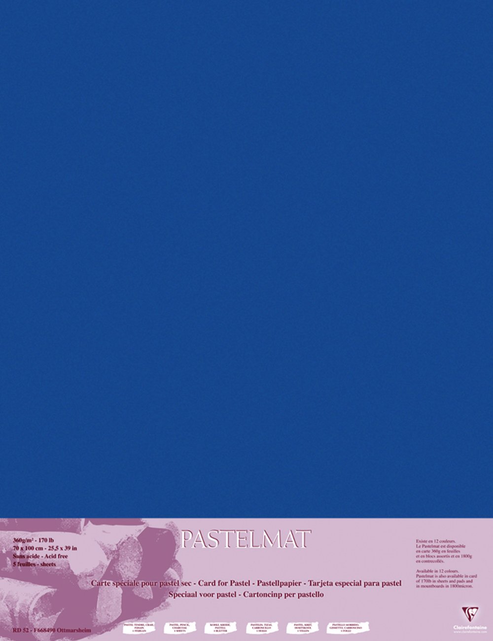 Clairefontaine Pastelmat, 70x100cm, 360g-Dark (5 Sheets), 70 x 100 cm, Dark  Blue 